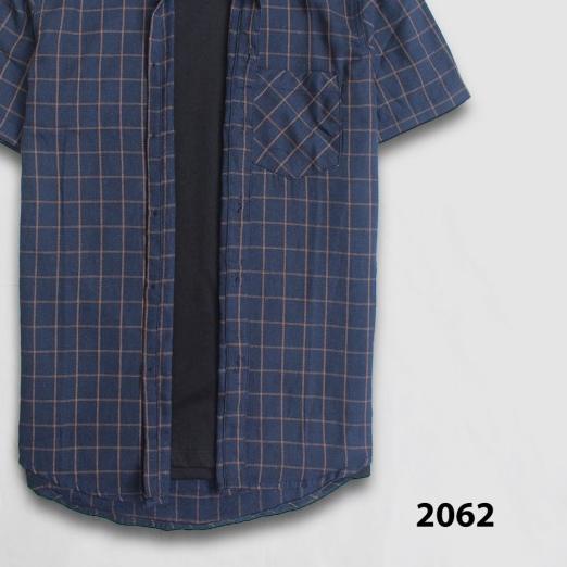 ✮ Kemeja Flanel Pria Baju Flanel Lengan Pendek Casual Distro - 6533, M ➯