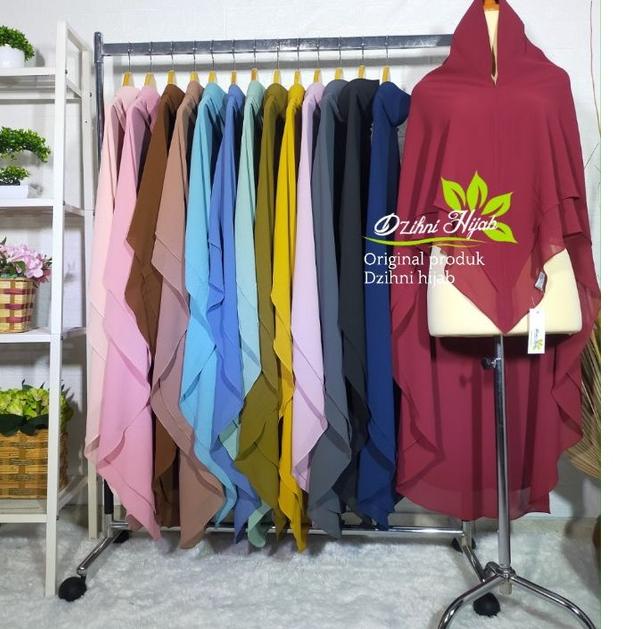 Trendy Jilbab Khimar hijab instan CERUTY 2 layer jumbo syari Atifa Warna Marun Original Dzihni hijab