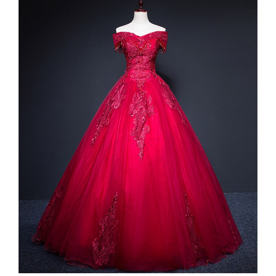 Gaun Pengantin 1810027 Merah Maroon Sabrina Wedding Gown