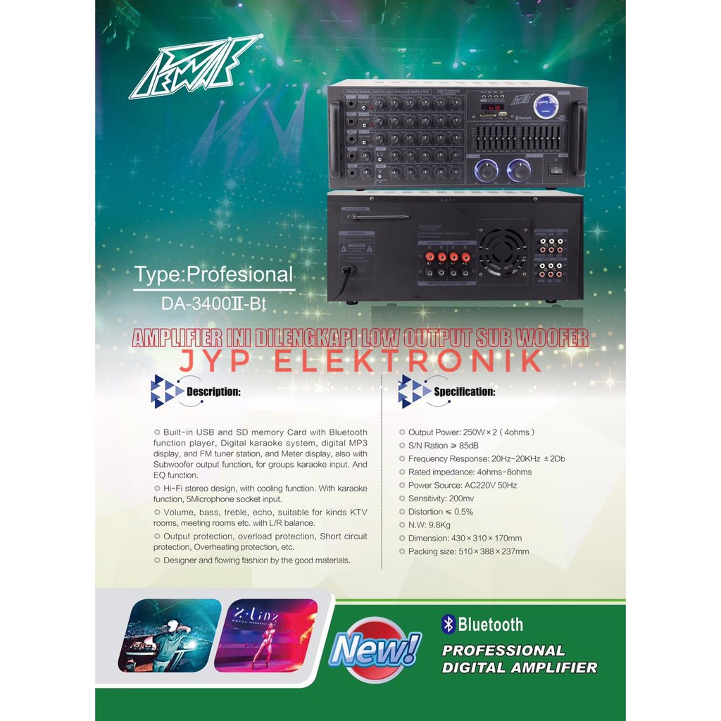 AMPLIFIER PEWIE DA 3400II BT / DA 3400 II BT / DA 3400IIBT PROFESIONAL