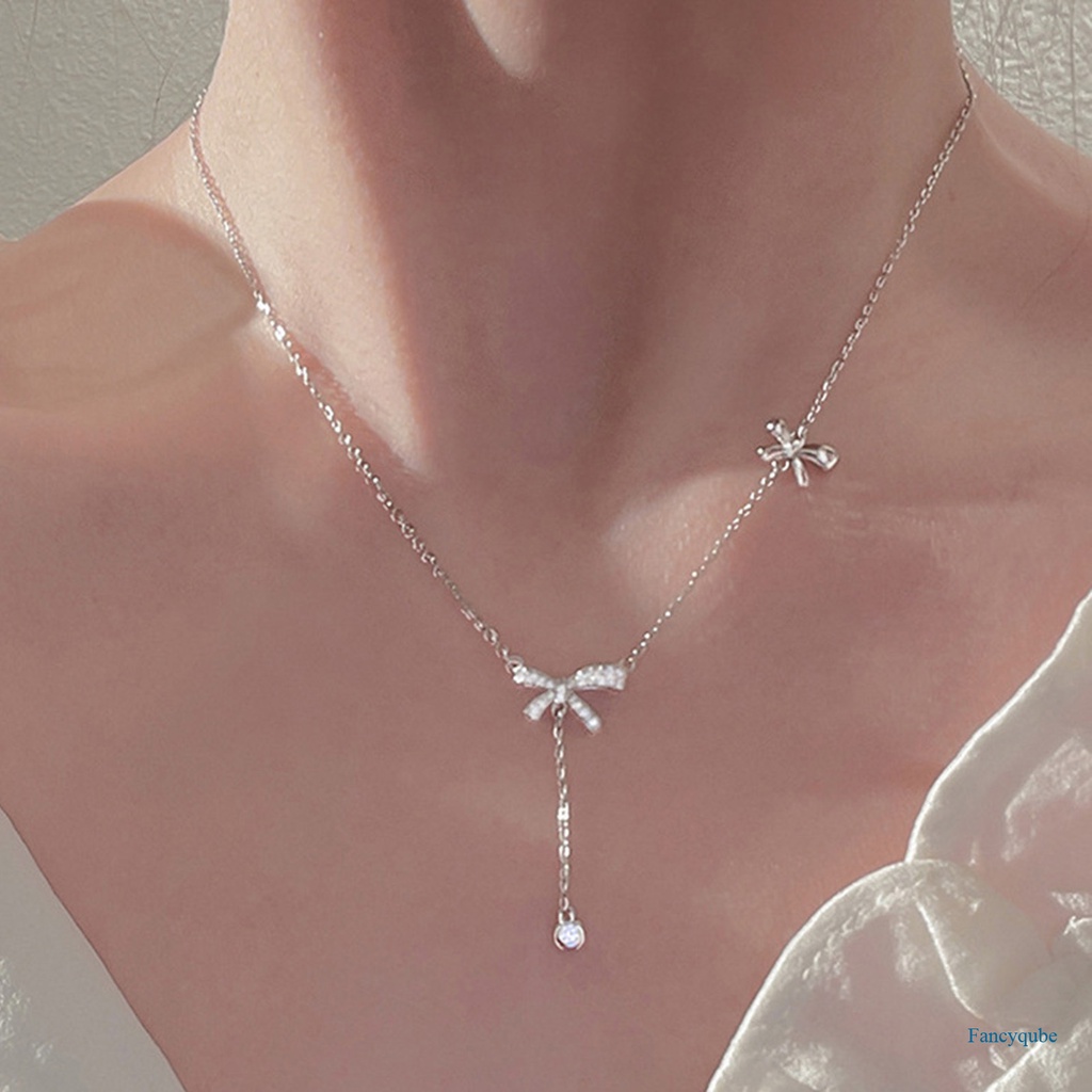 Kalung Choker Sterling Silver 925 Model Ikatan Simpul Rumbai Ganda Untuk Wanita