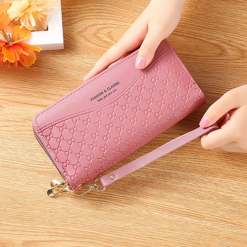 Satu7an D56 Dompet Panjang Wanita Zipper Fashion Korea Stylish Simple Dompet Tali Pendek Clutch Cewek 2 Resleting PU