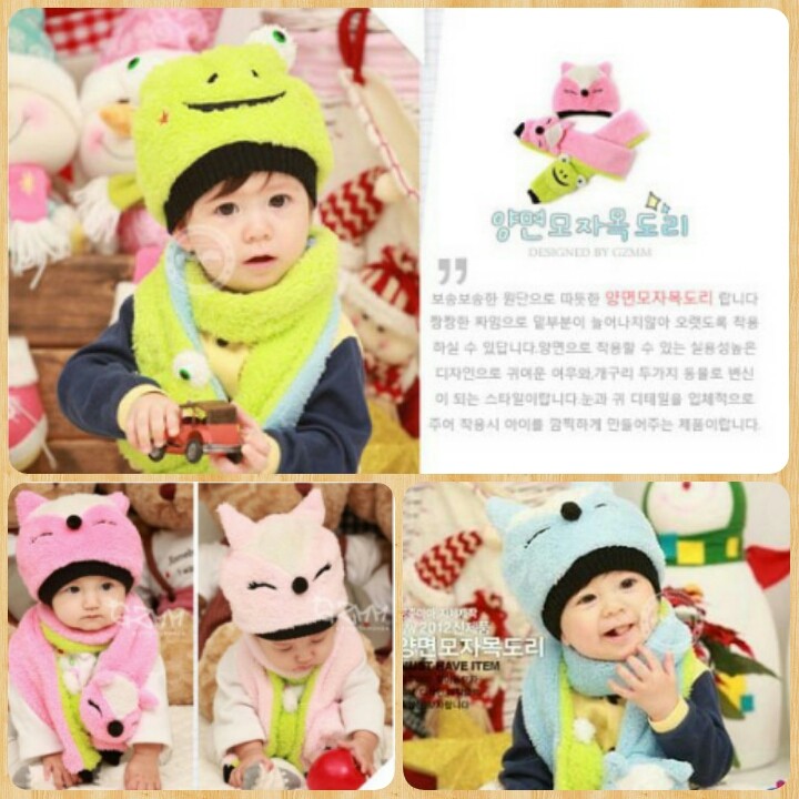 Double Sided Fox Frog Hat &amp; Syal / Topi + syal Fox Frog 2 Model Bolak Balik