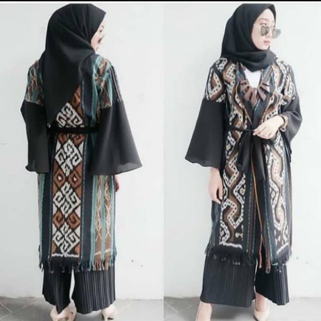 Kardigan tenun mix combi black lengan