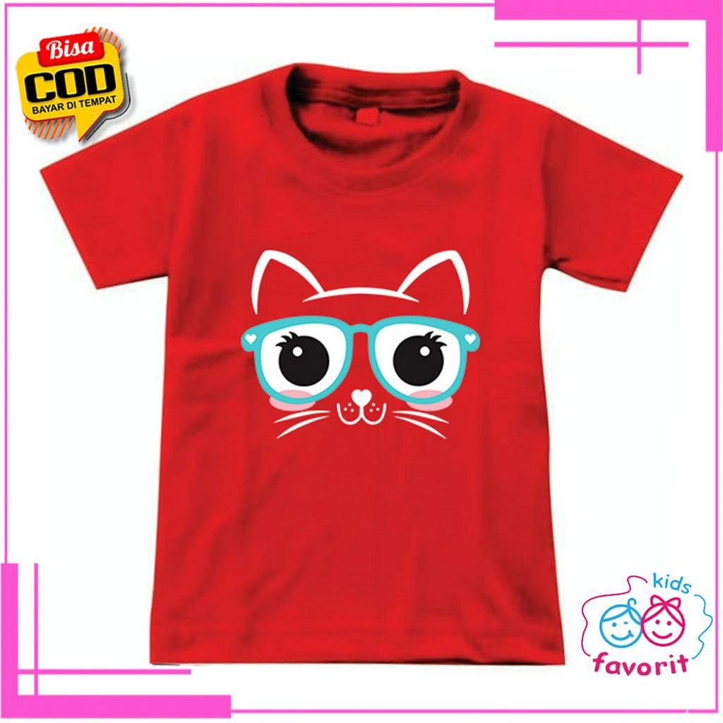 KAOS ANAK PEREMPUAN LENGAN PENDEK MOTIF KUCING