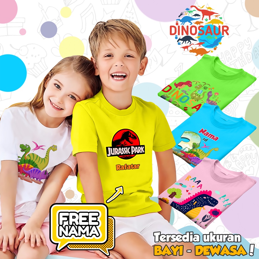 [FREE NAMA!!] Kaos Baju COUPLE  ANAK DAN DEWASA DINO DINOSAUR DINOSAURUS TYREX BANYAK MOTIF