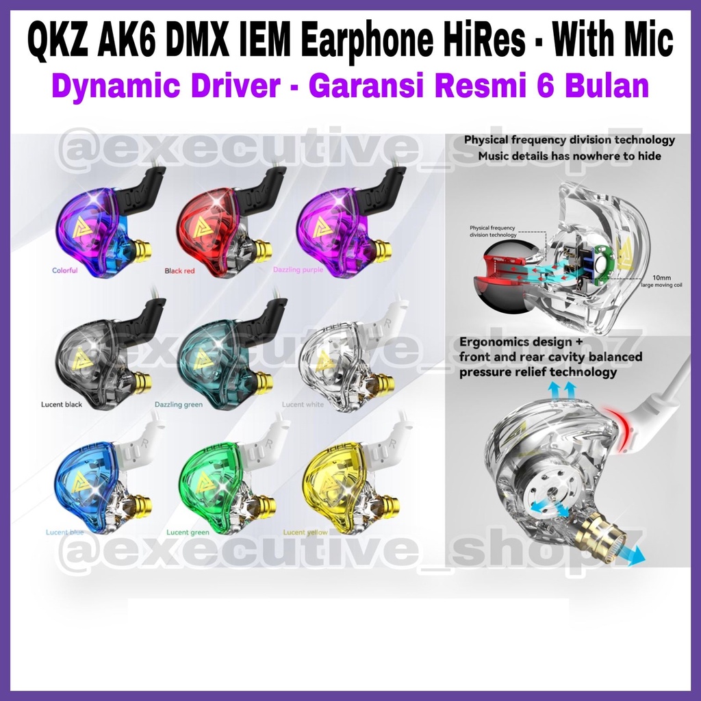 QKZ AK6 DMX IEM Earphone HiRes - with Mic - Dynamic Driver - Garansi Resmi 6 Bulan