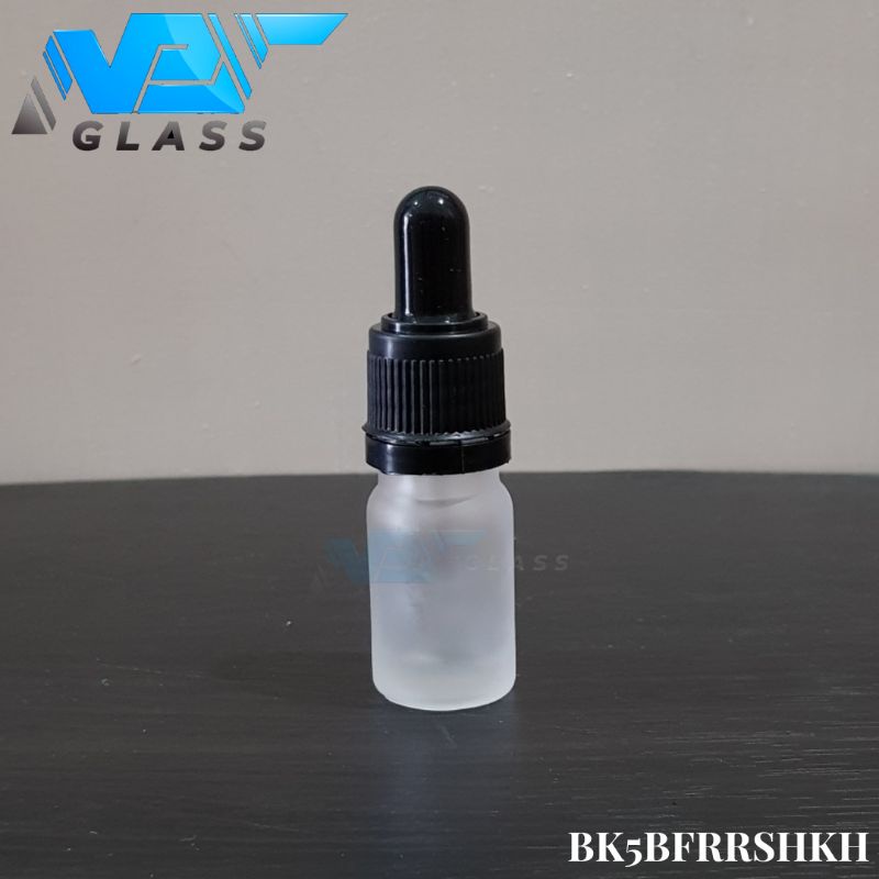 botol kaca pipet 5ml bening doff / frosted - ring segel hitam