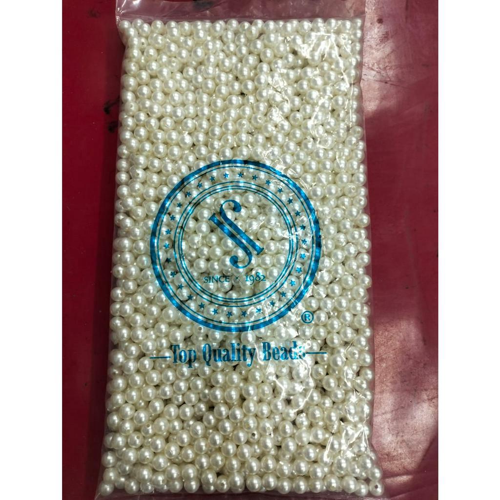 [1 Pon (450 Gram)] Mutiara Ringan Sintetis Tanpa Tali / Manik Mutiara Bulat 6mm / Manik Mutiara Bulat 8mm / Mutiara Pearl Bulat TT (Tanpa Tali)