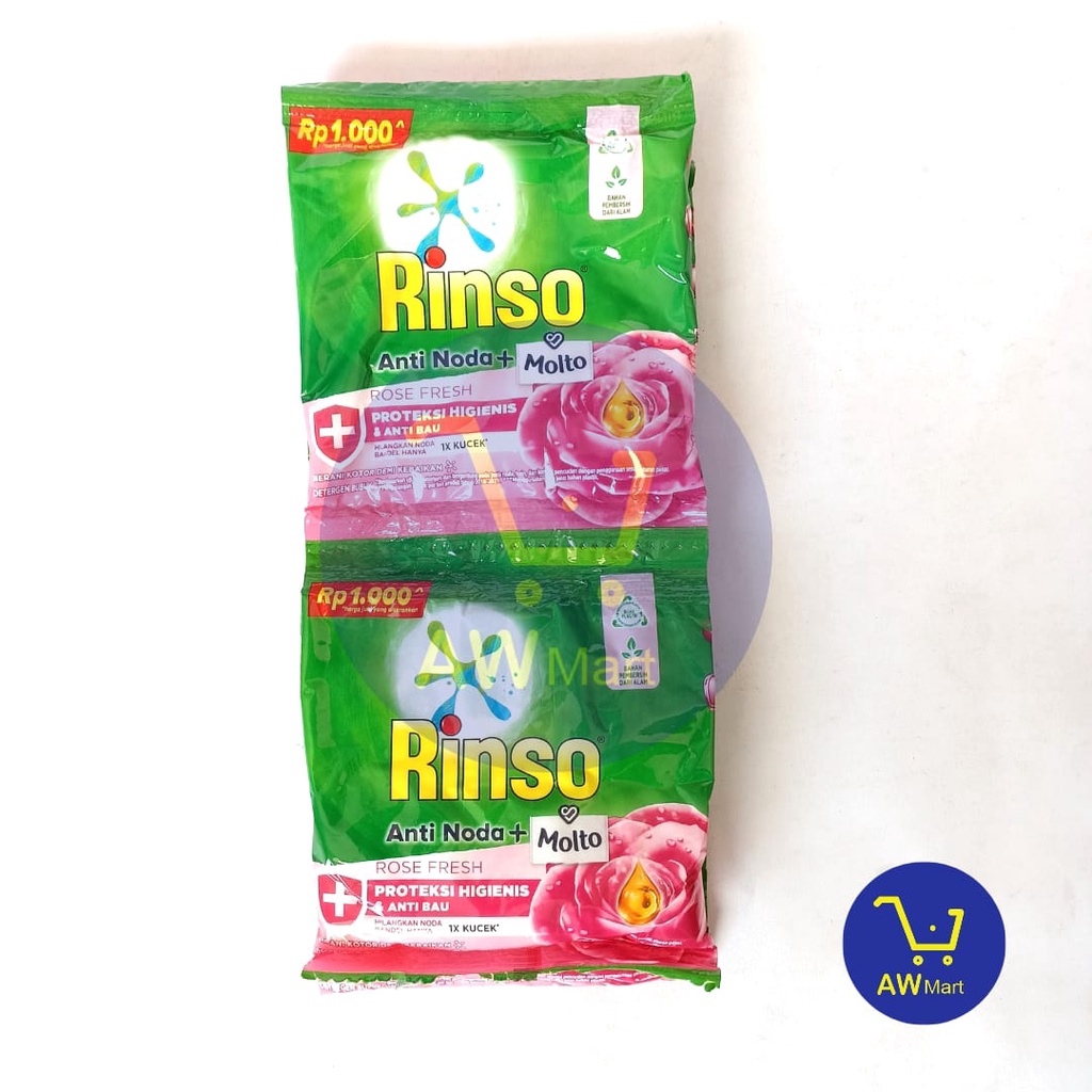 RINSO BUBUK ANTI NODA + MOLTO RENCENG 6 SACHET X 40 GRAM - ROSE FRESH - RINSO BUBUK RENCENG 6 SACHET X 4- GRAM