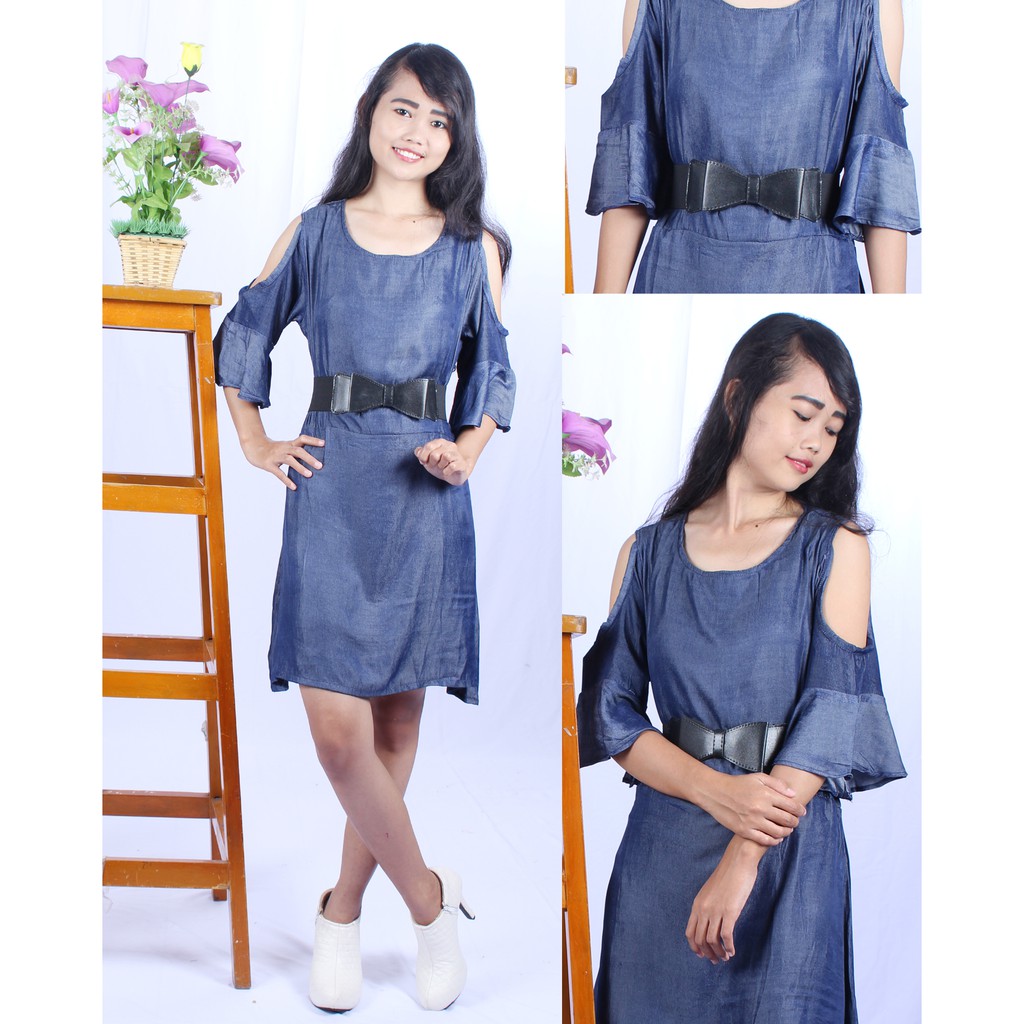 bell sleeve denim dress