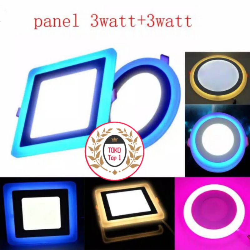 panel led 2warna 3w+3w . putih+ biru/putih+kuning/putih+pink/down light/inbow