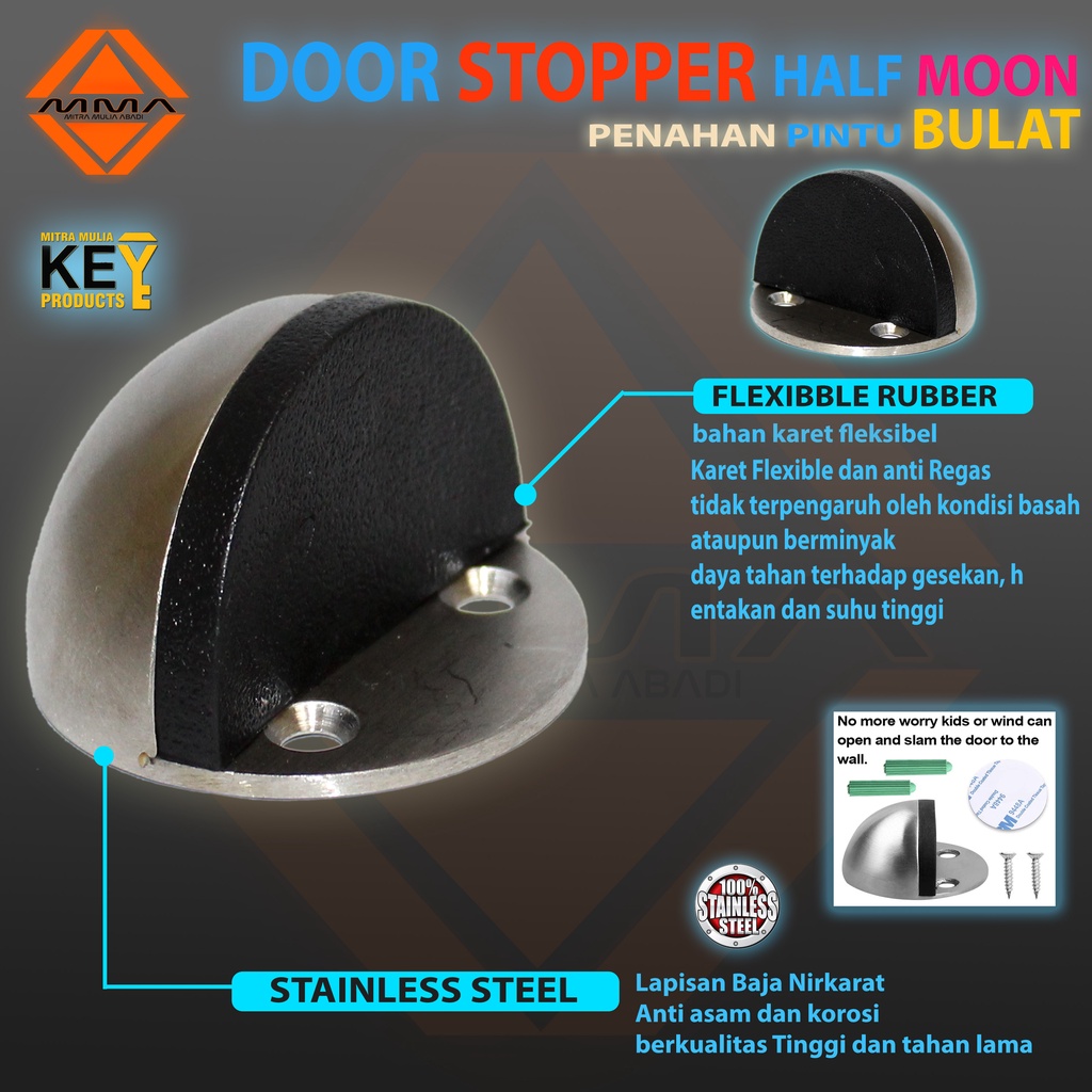 Door Stopper Bulat Stainless | Penahan Pintu Bulat Keong Door Stop