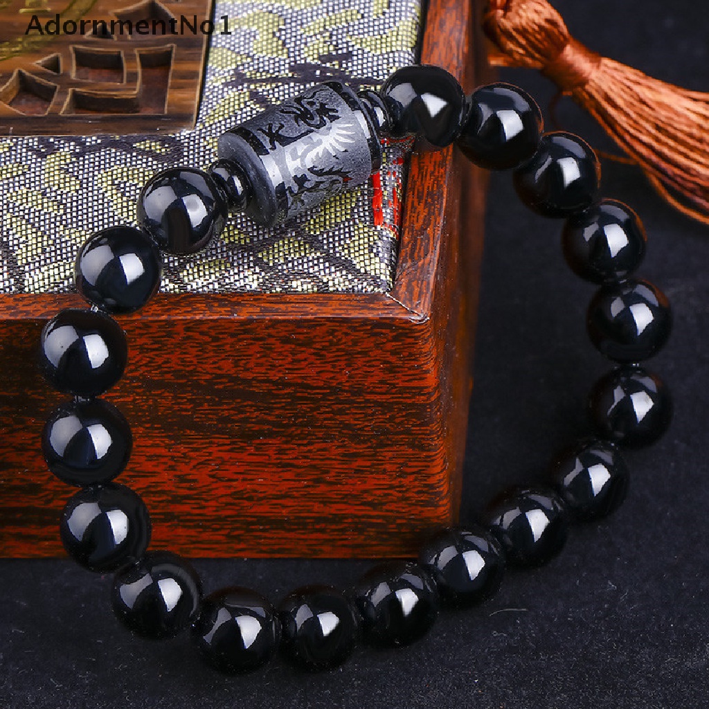 [AdornmentNo1] Black Obsidian Dragon Phoenix Beads Couples Lovers Bangle Bracelet Jewelry Gifts [new]