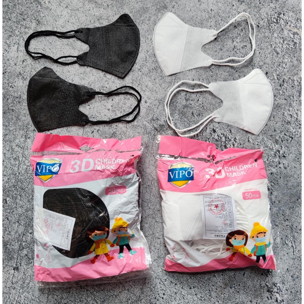 KIDS DB HIJAB - MASKER DUCKBILL VIPO ANAK GARIS HIJAB HEADLOOP 3PLY PUTIH  HITAM