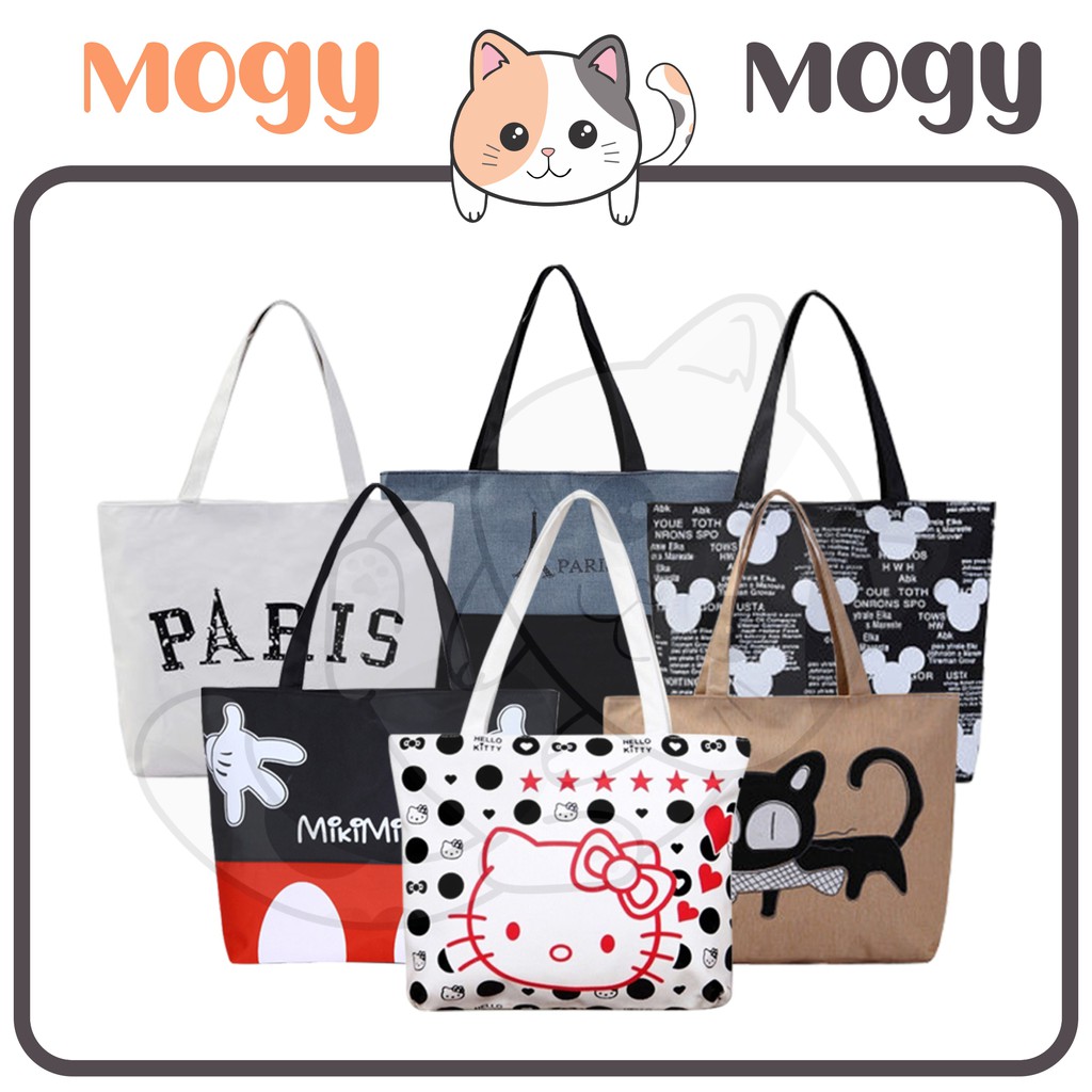 MOGYMOGY MG1390 Totebag Wanita Tote Bag Resleting Kanvas Karakter