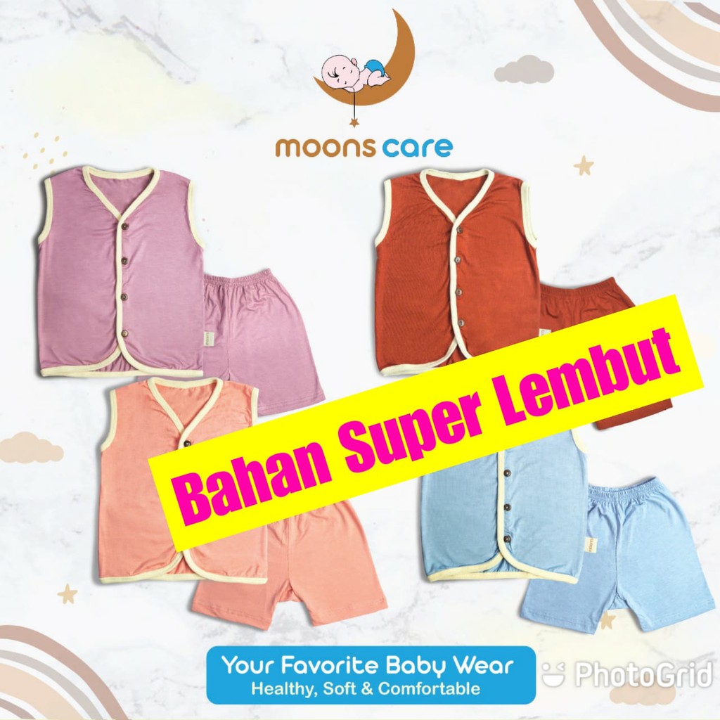 SML MOONS Stelan kancing Kutung Polos SML Baju kutung celana pendek STELAN Moon's baju bayi baju