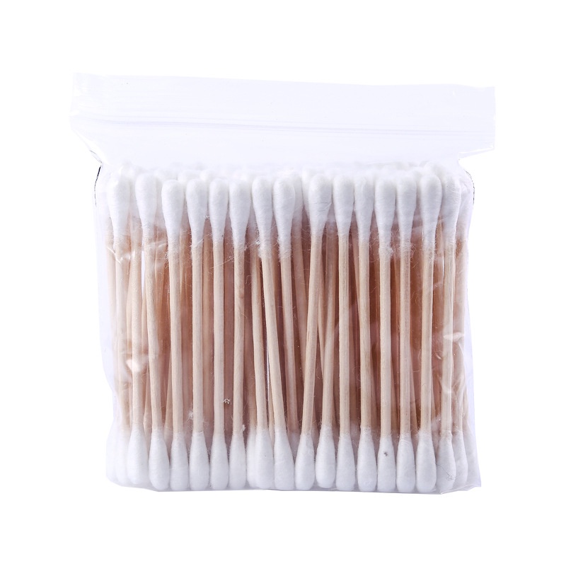 MAANGE0019 Double Head Wood Cotton Buds Cotton Swabs 100pcs Bungkus Kapas Makeup Kepala Ganda Kantong Batang Telinga Kayu Makeup 0019