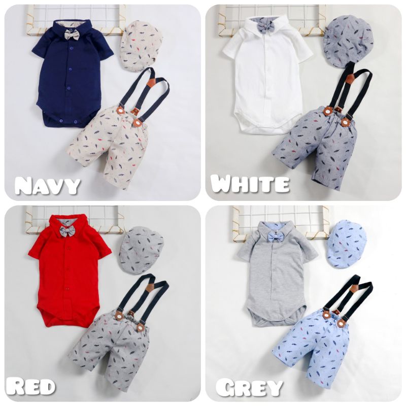 Baju setelan Jumper Suspender Anak Bayi Laki-laki plus topi / Setelan Suspender Bayi Size 3 -9 Bulan-Leaf