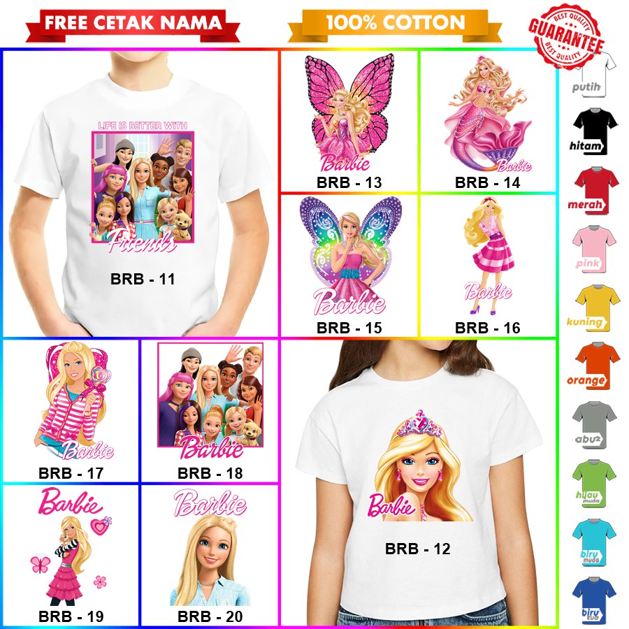 [FREE NAMA!!] Baju Kaos COUPLE  ANAK DAN DEWASA BARBIE BANYAK MOTIF