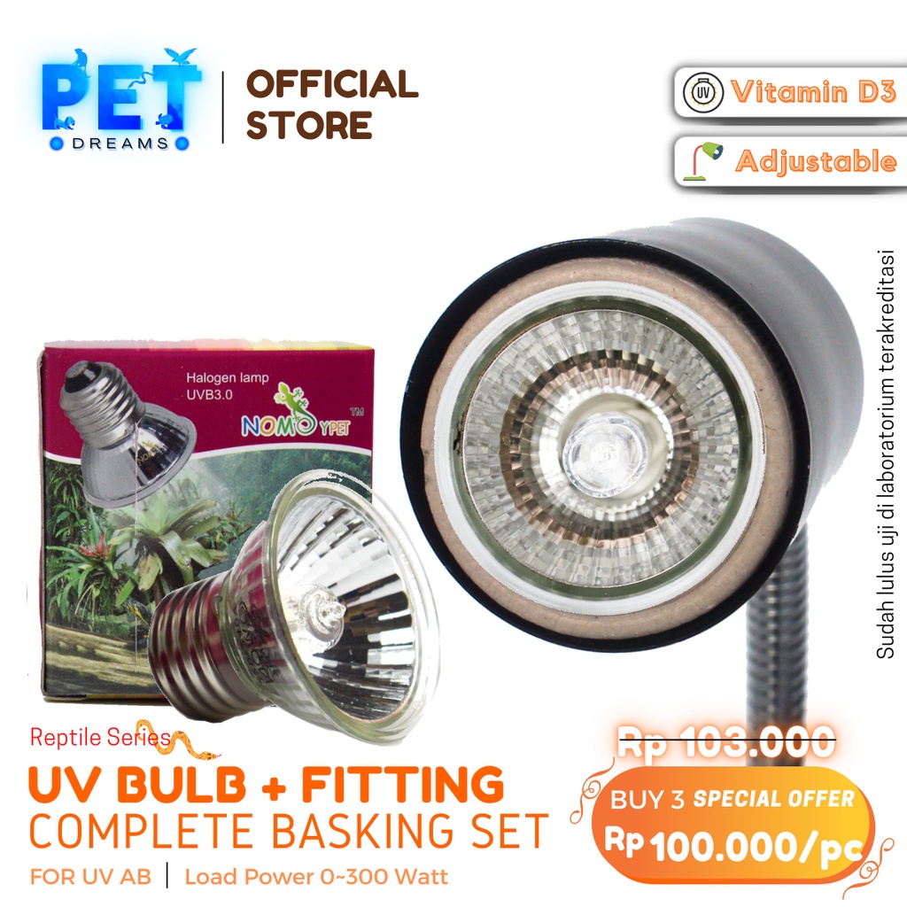 PROMO PAKET LAMPU UVA UVB + FITING KERAMIK JEPIT DIMMER NOMOY PENGHANGAT REPTIL TORTO KURA