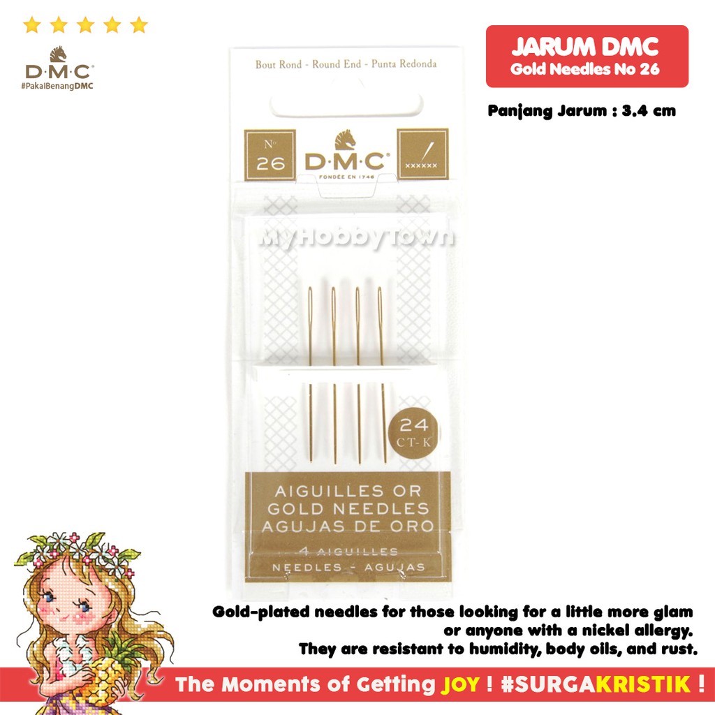 Jarum Sulam Tapestry Emas Gold Needle DMC No 26 Ujung Tumpul