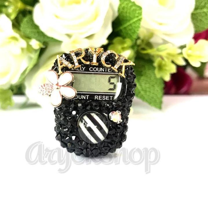 Terbaru N7F8E HITAM Vinza INISIAL Huruf CUSTOM NAMA MAX 5 HURUF Tasbih digital swarovski hias cincin