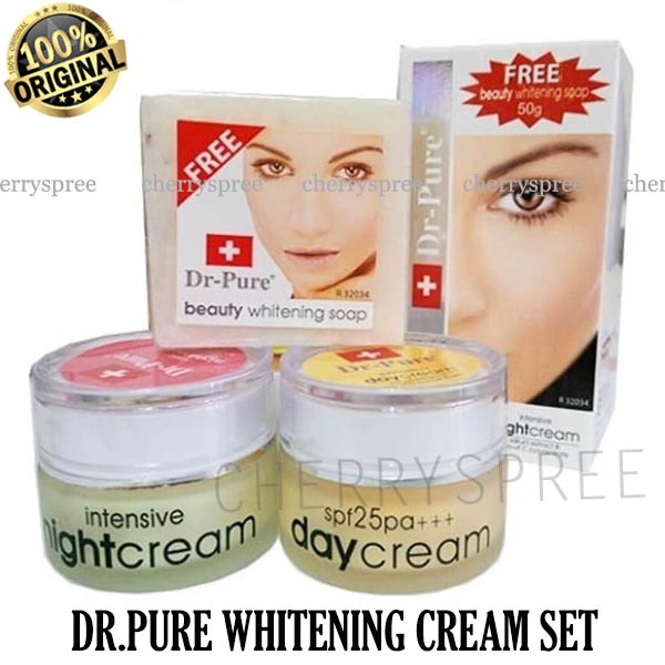Dr Pure Original Paket Face Whitening Cream BPOM Set Krim Pagi Malam dan Sabun Perawatan Siang Malam