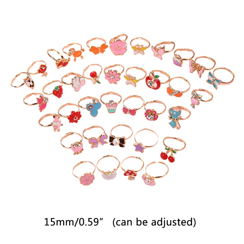 SIY Adjustable Flower Animal Ring 36 Pcs Cartoon Children Rings for Kids