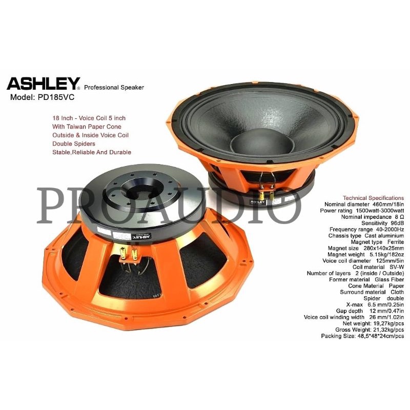 Speaker Component Ashley PD 185VC 18 inch Original PD185VC PD 185 VC