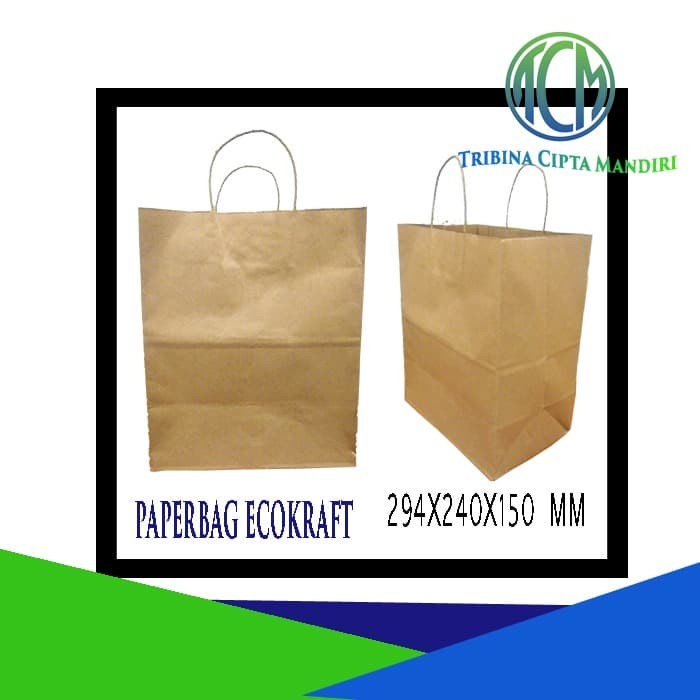 

(TERLARIS) Paperbag Ecokraft / Goodie bag polos coklat 292X240X150 mm (25 pcs)