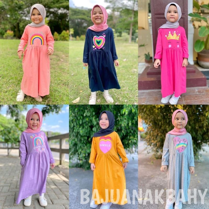 gamis kaos anak ataya/ dress anak/ baju muslim anak/ kaos anak usia 1-5 tahun