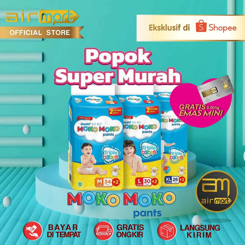 Popok Bayi Tipe Celana GENKI MOKOMOKO Moko Moko Pants Diapers M34 L30 XL26, M32+2 L28+2 XL26+2