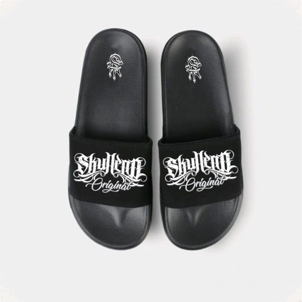 SKULLEND - Black Sandal Slip On / Sandal Selop Pria / Motif Terlaris 2022