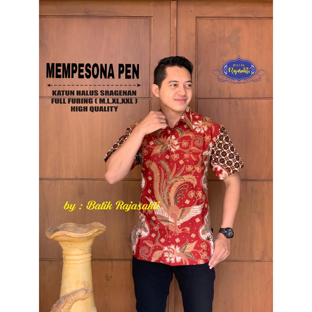 MEMPESONA PEN Kemeja Batik Pria Lengan Pendek Katun Halus FULL FURING Rajasakti