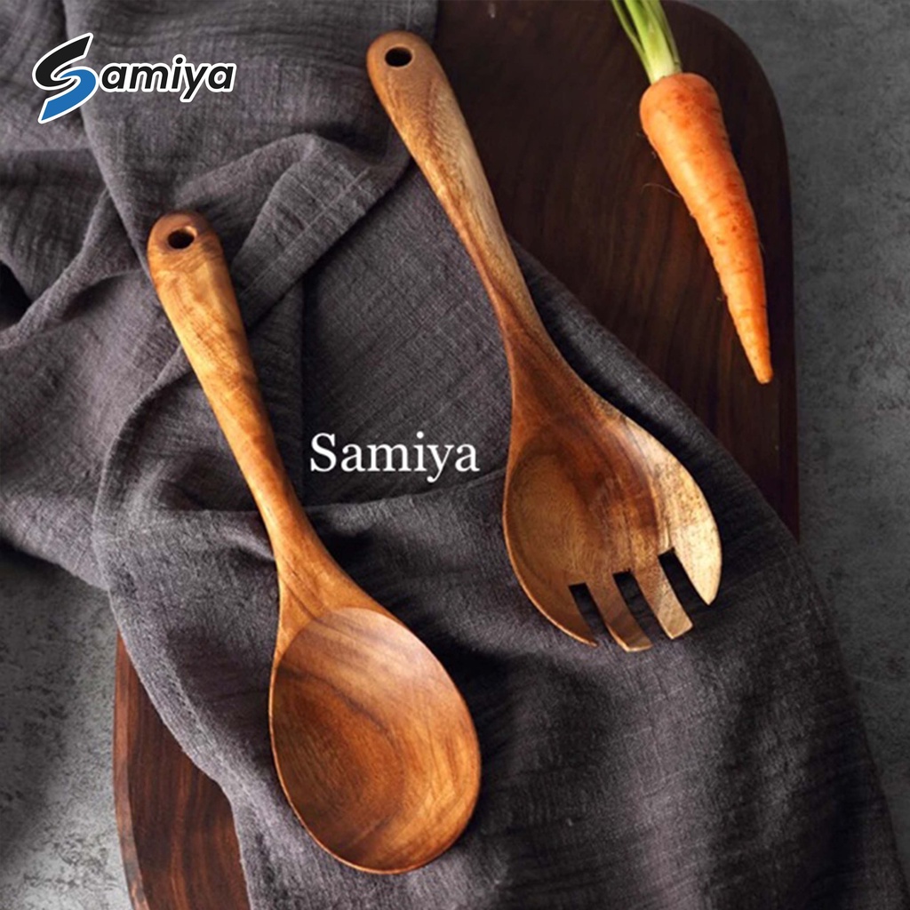 Sendok garpu kayu ukuran besar jumbo / wooden big spoon fork salad set / centong kayu