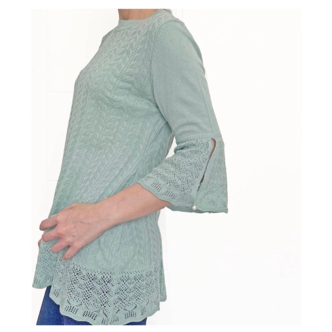 Amelie green n grey crochet knit bellsleeve top