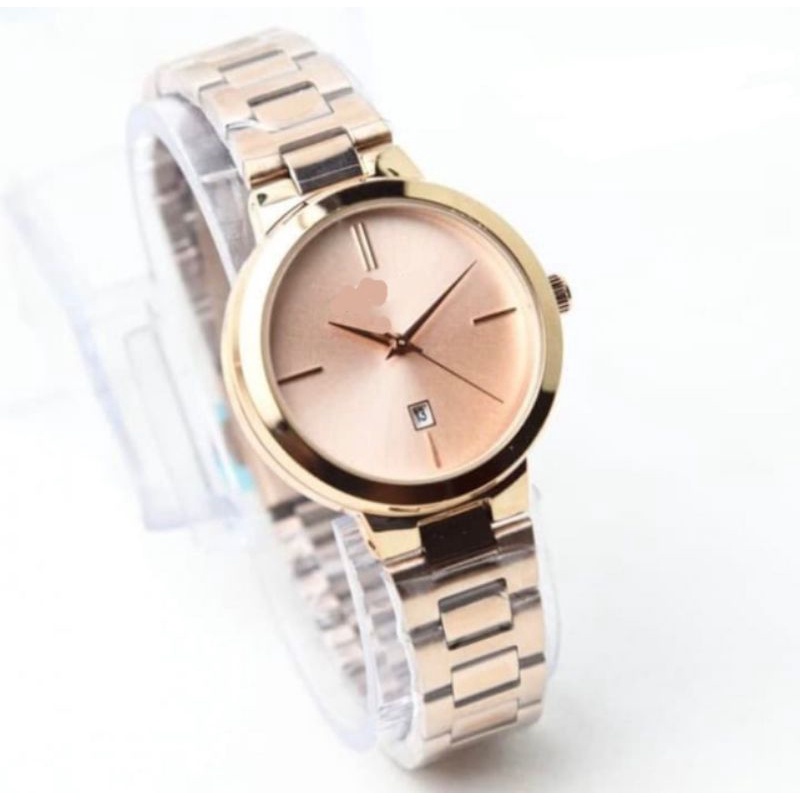 (Terima Cod)Jam Tangan Wanita Fashion F22iL Bulat Tanggal Aktif Strap Rantai/Stell(Dikirim Jakarta)