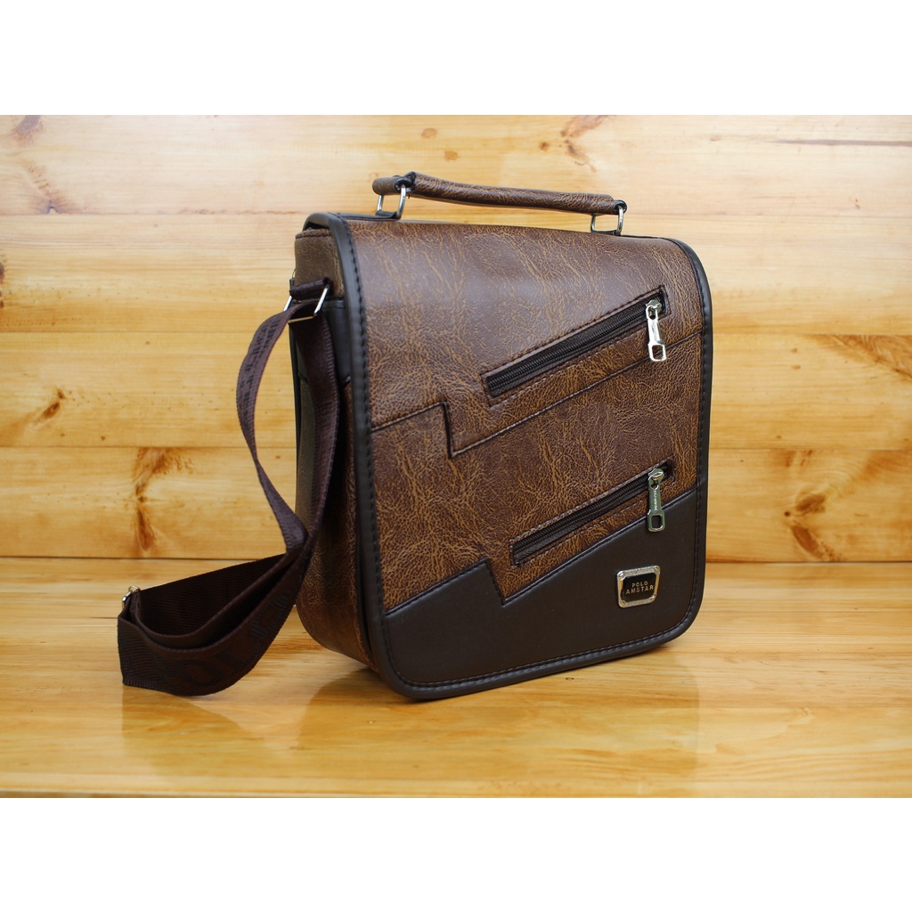 Tas Polo Amstar 10'Inchi Bahan Kulit PU Leather Tas Selempang Kulit Tas Pria