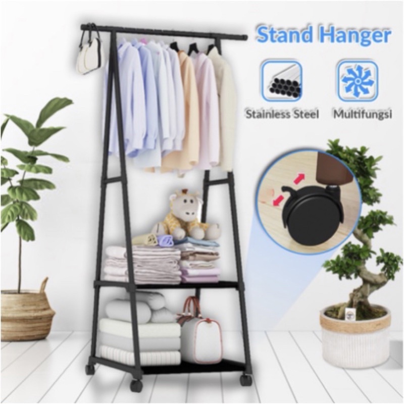 Triangle Stand Hanger Gantungan Rak Baju Tas Buku Serbaguna 4 Roda RAK1