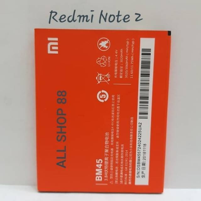 BATERAI BATRE BATTERY XIAOMI REDMI NOTE 2/BM45 ORI