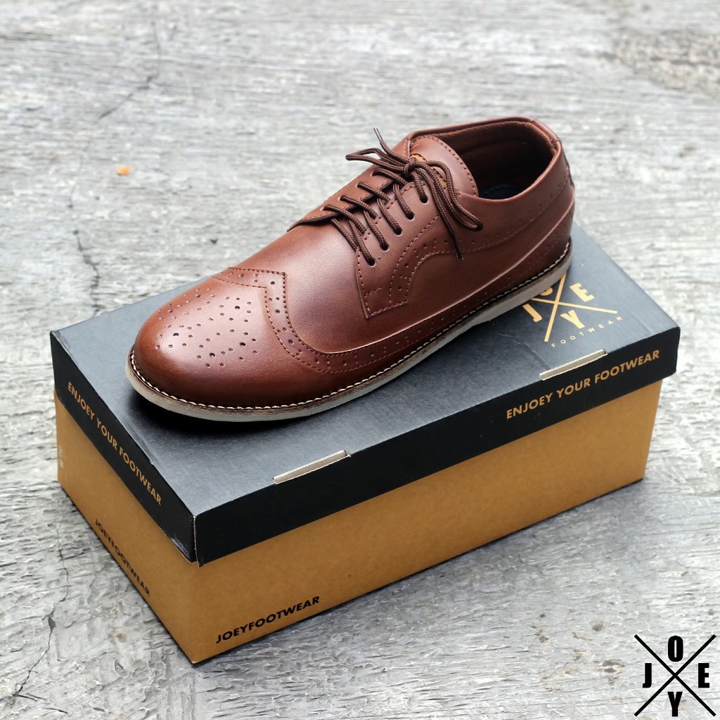 KING BROWN ORIGINAL x JOEY Sepatu Semi Formal Coklat Tali Pria Pantofel Kerja Kantor Dinas Resmi Guru Kantoran Kuliah Pesta Pernikahan Kondangan Nikah Undangan Wedding Modern Brogue Oxford Casual Derby Semi Kulit Premium JYF Footwear Keren Terbaru Branded