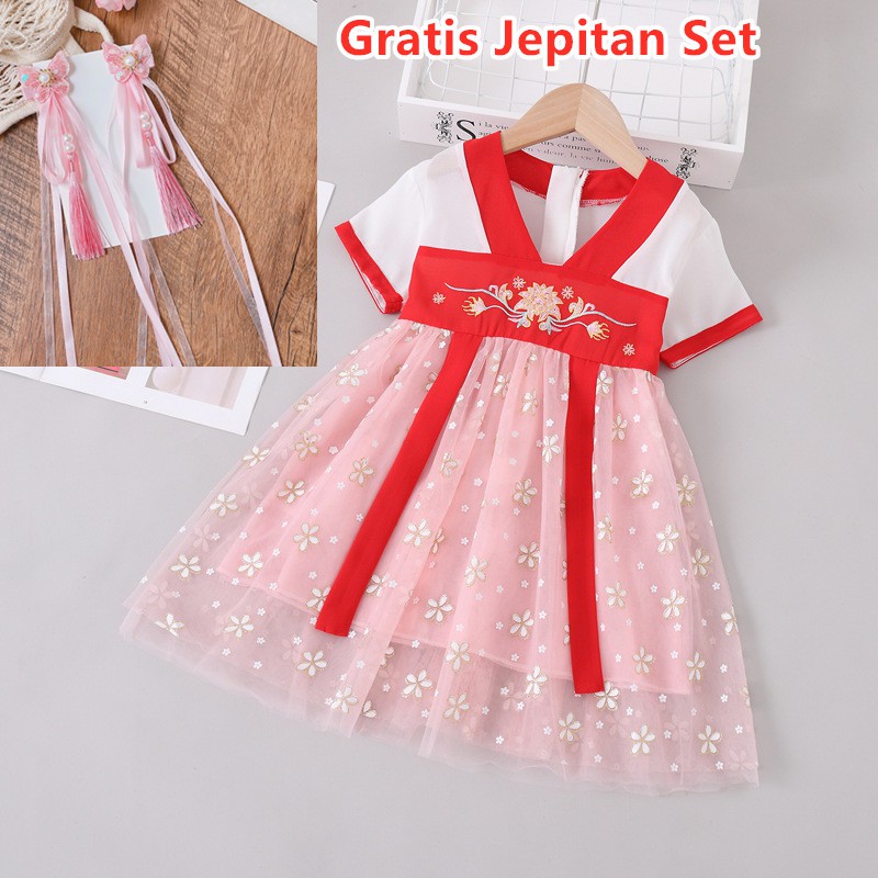 Dress Anak Perempuan Hanfu Musim Panas Gaun Peri Rok 2-6 Tahun