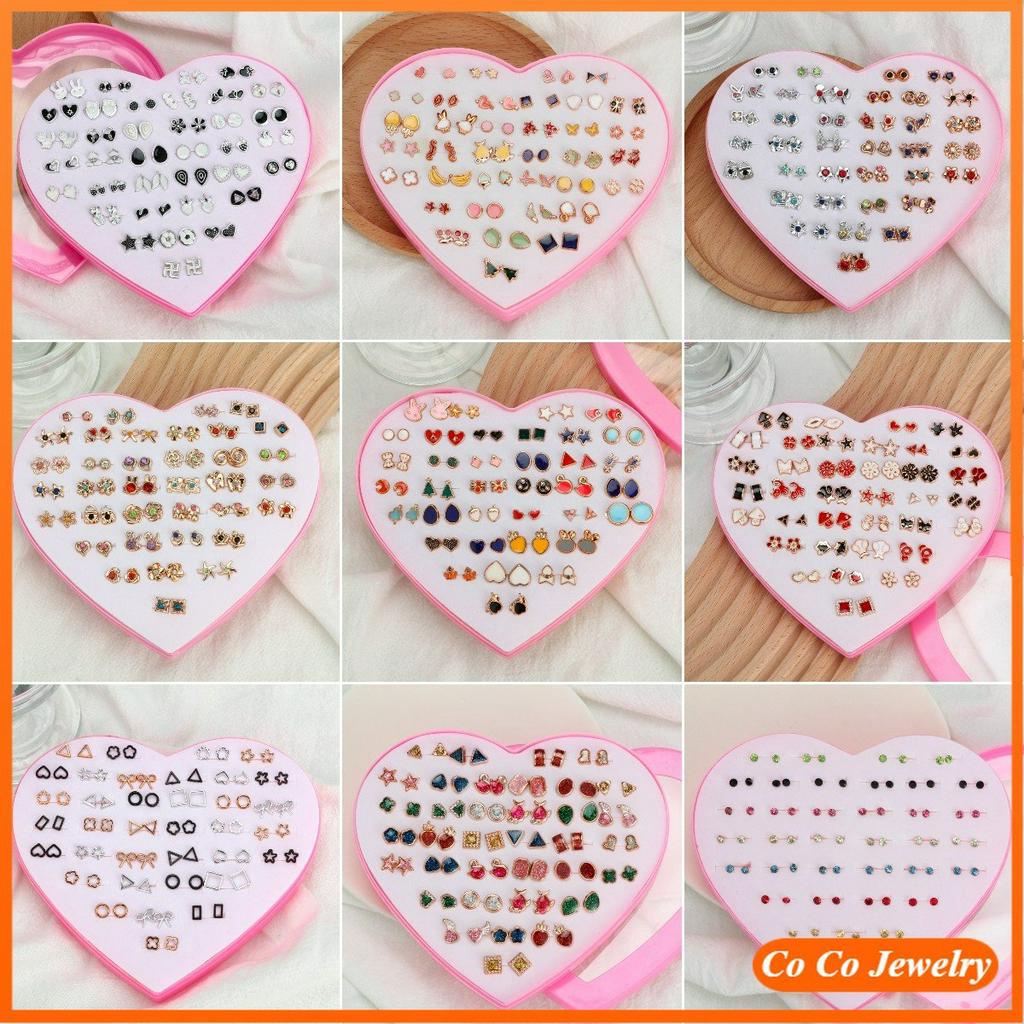 36 /50 /100Pasang Anting Hypoallergenic Plastik Hypoallergenic Berlian Anting Set Kotak Cinta Wanita Perhiasan