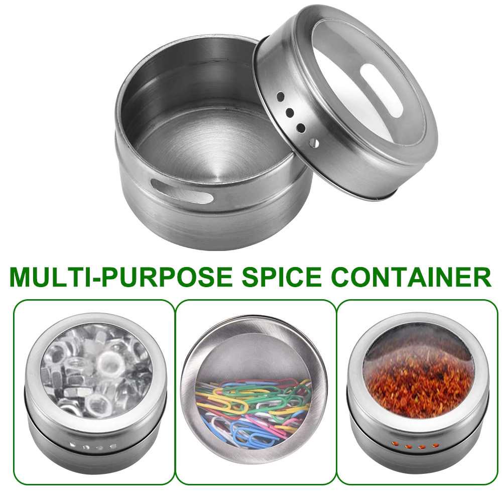 Tempat Bumbu Dapur Gula Garam Makanan Bulat Magnet Bahan Stainless Steel Aesthetic Magnetic Spice Jar Storage Silver KARTIKA RAKA