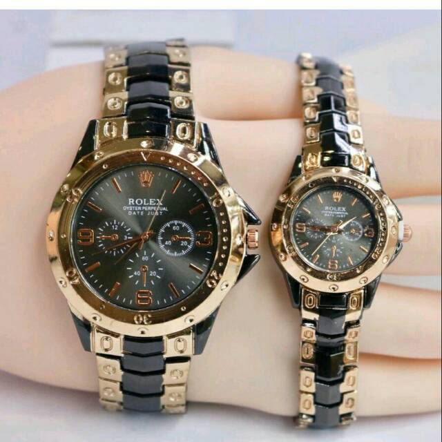 Terima Cod)Jam Tangan Couple Rolex Fashion Strap Rantai)1pasang aku