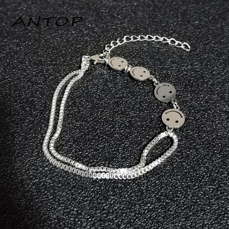 Korea Gelang Smiley Metal Hip-Hop Serut Aksesoris Fashion Pria Dan Wanita ANTOP