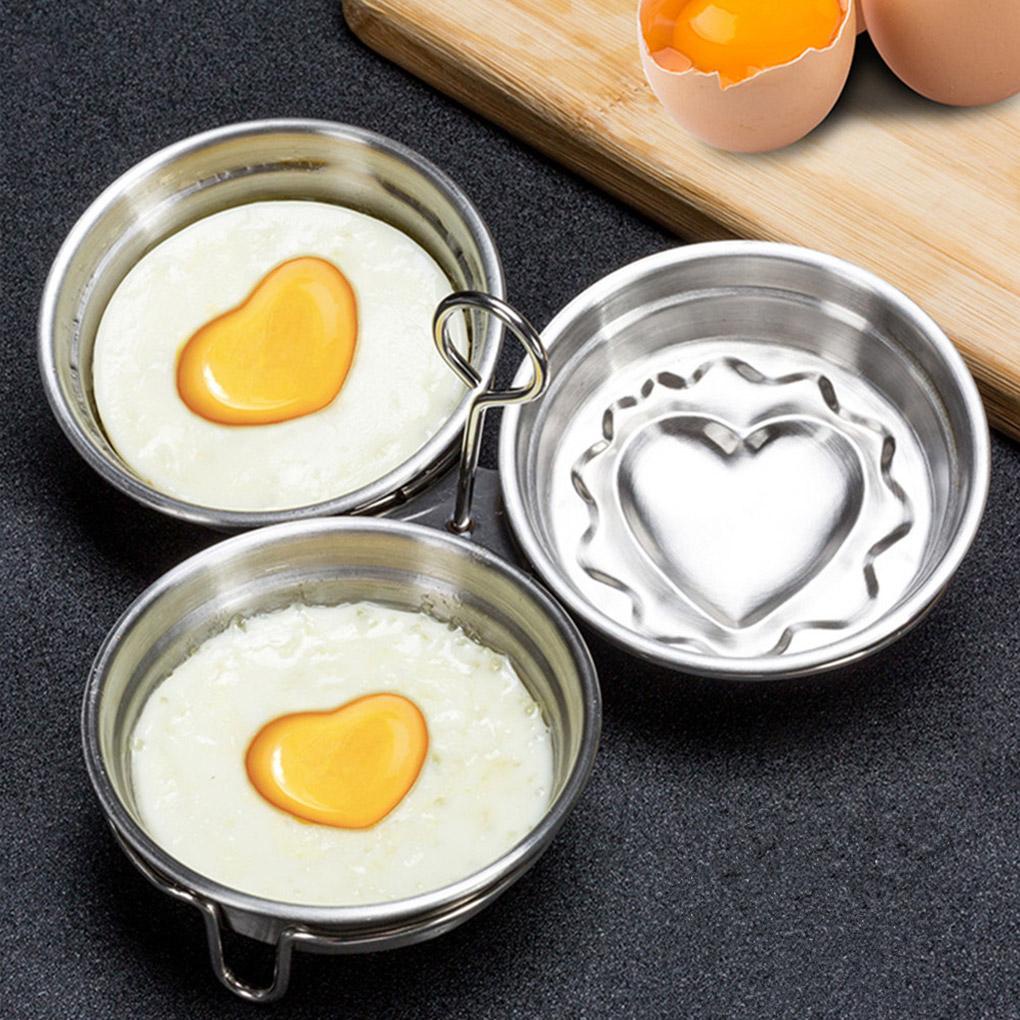 Heart Shape Stainless Egg Poacher Houshold Egg Non-stick Handle Cetakan Telur Dengan Poach Poached Maker