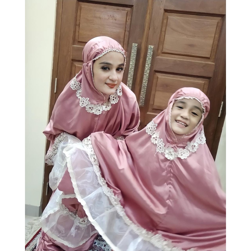 mukena couple ibu dan anak bahan maxsmara polos renda organdi original best seller