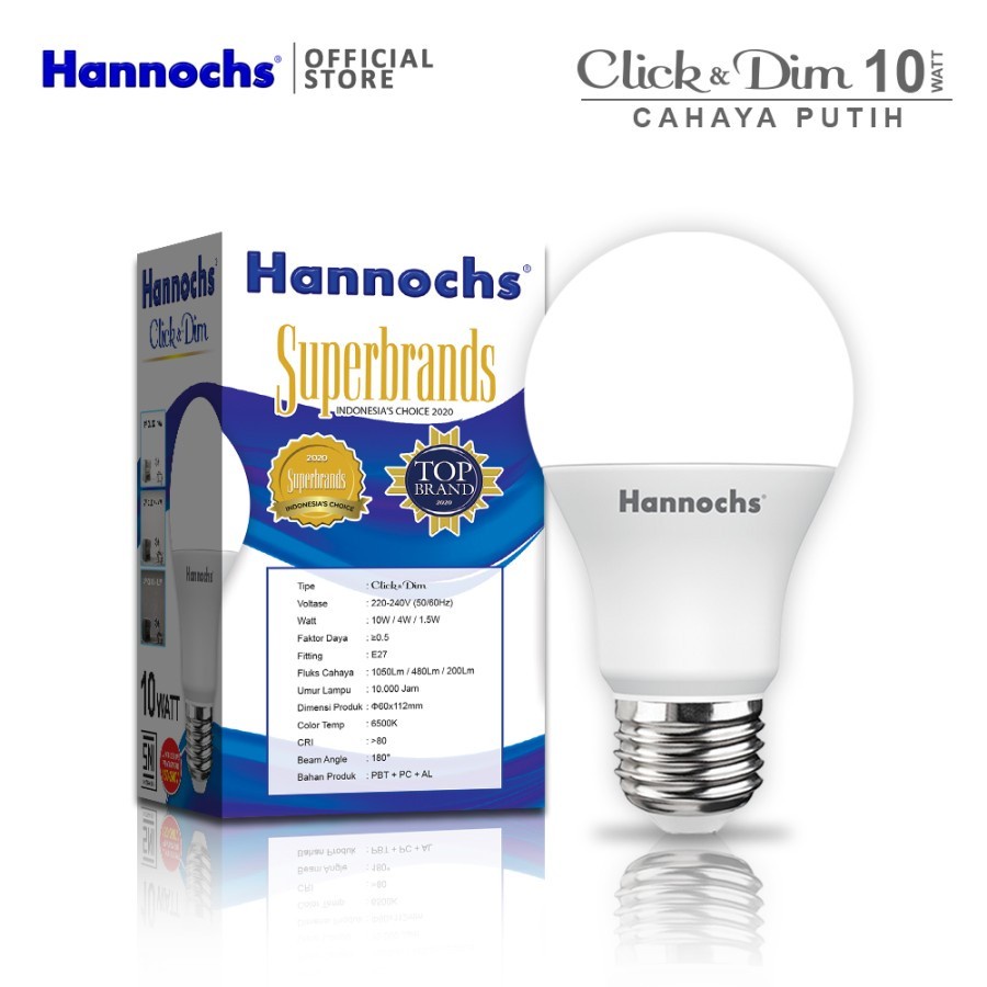 Hannochs Lampu LED Click &amp; Dim 10 watt - 3 tingkat kecerahan - putih